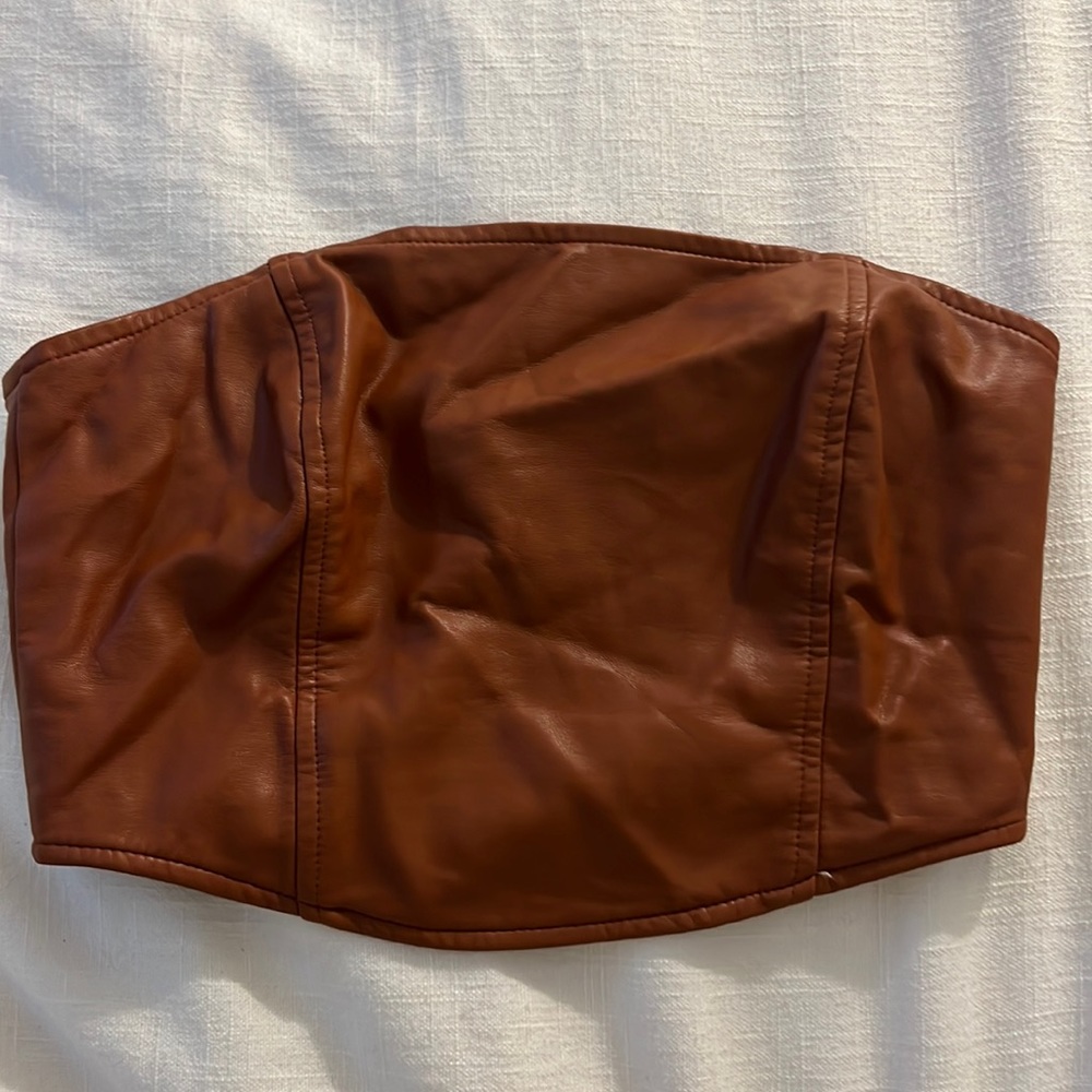 Kendall & Kylie Brown Leather Crop Tube Top